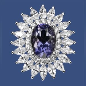 925 Sterling Silver Pendant 13x15mm with Natural Oval Iolite 7x5mm & CZ